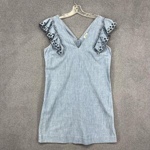 J Crew Dress Womens 10‎ Blue Ruffle Sleeve Eyelet Chambray Shift Casual Summer